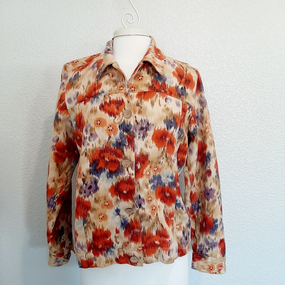 🔴3/$20 Coldwater Creek Colorful Floral Button Jacket